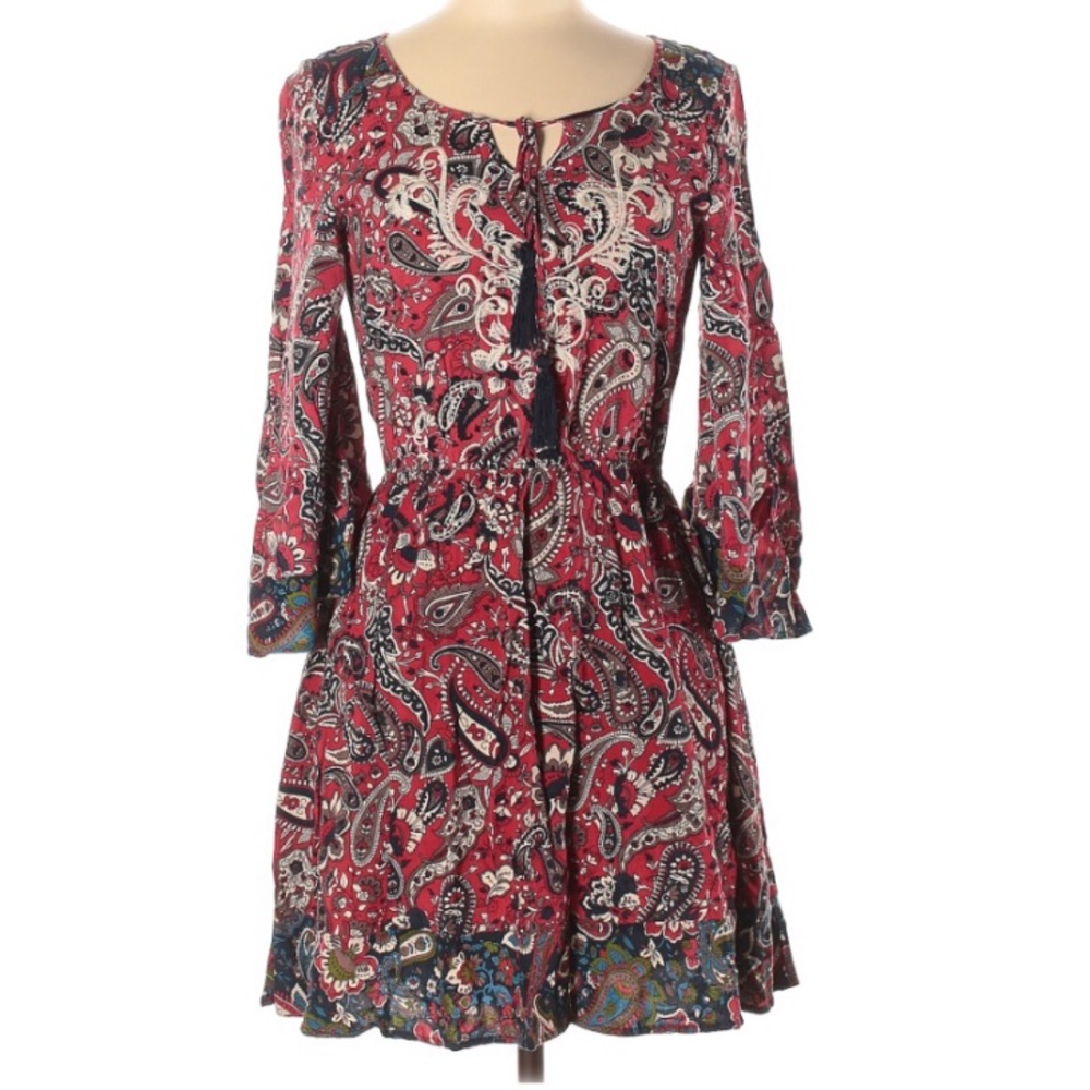 Flying Tomato Paisley Floral Boho Dress Bell Sleeve Embroidery Scoop Neck Tassel